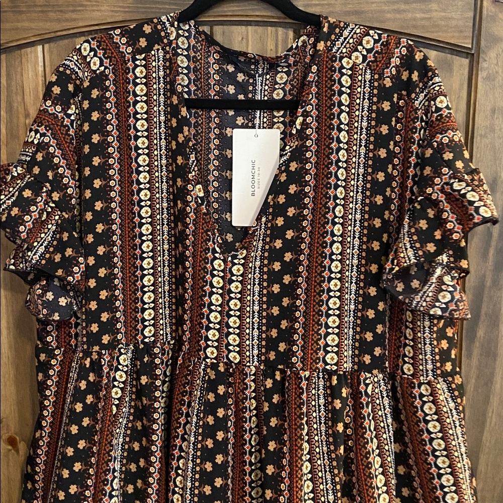 BloomChic Black and Orange Midi Dress